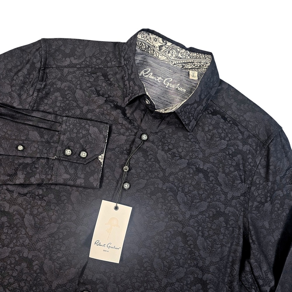 Robert Graham Bayview Black Damask Jacquard Long Sleeve Shirt Mens Small NWT